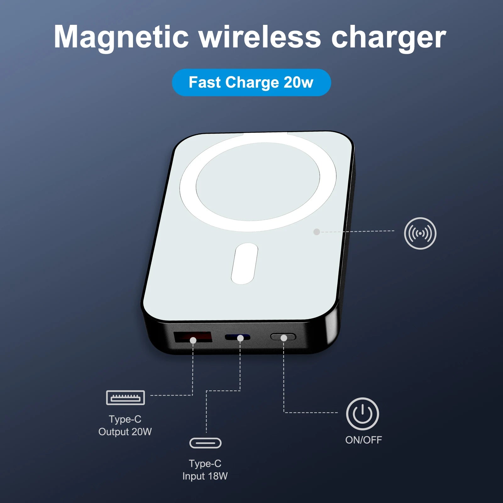 Magnetic Wireless Portable Charger Power Bank 10000Mah PD20W Built-In LED Display for Iphone 16/15/14/13/12/Pro/Mini/Pro Max