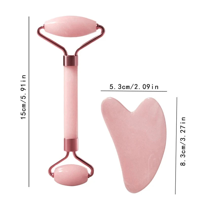 1Pcs Pink Natural Jade Roller for Face - Jade Gua Sha Rose Quartz Face Roller for Aging Wrinkles and Puffiness - Natural Pink F