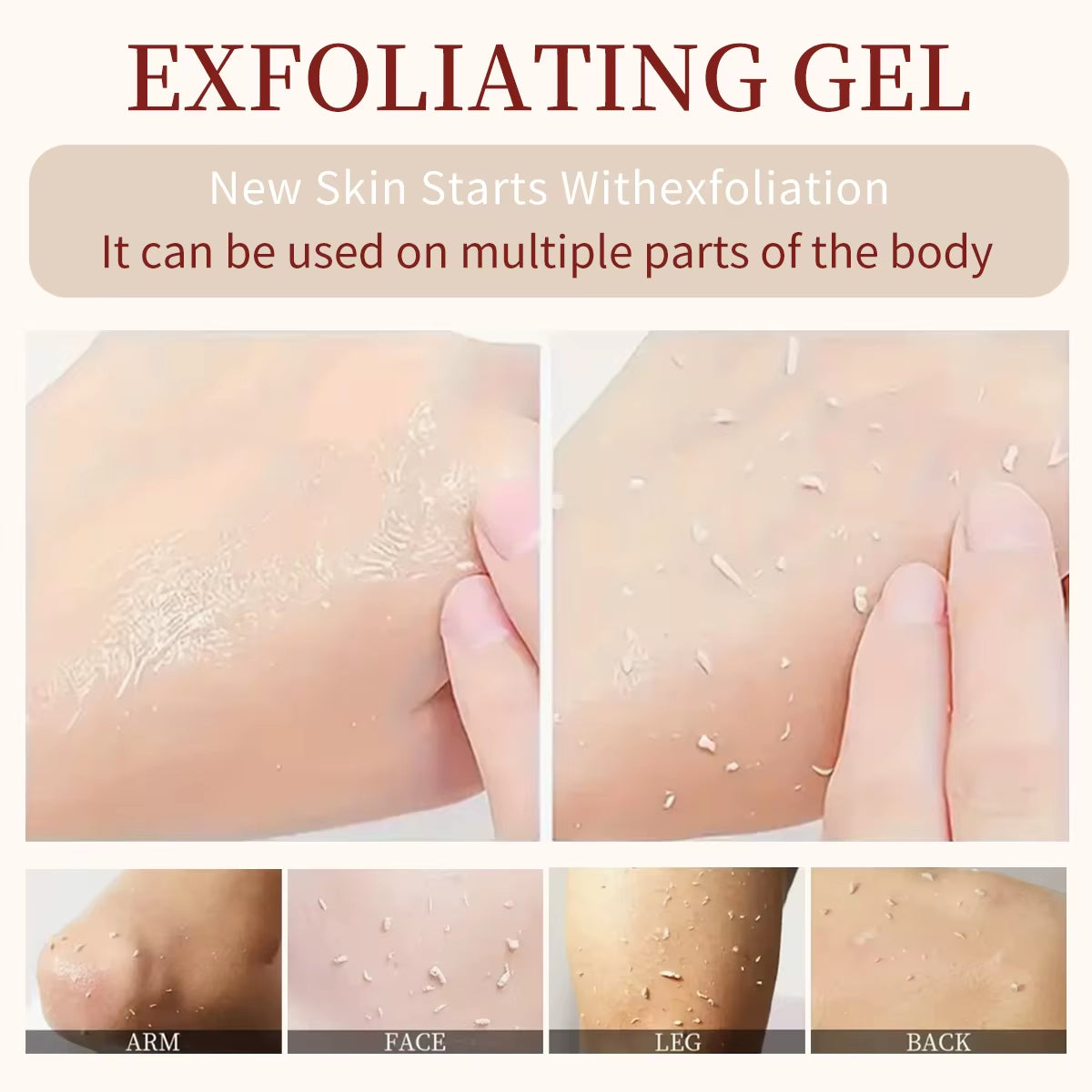 Light Beige Face Exfoliating Gel Scrub - Pore-Cleansing Acne Skin Care for Face, Body & Pedicure, Gentle Hydrating Exfoliator